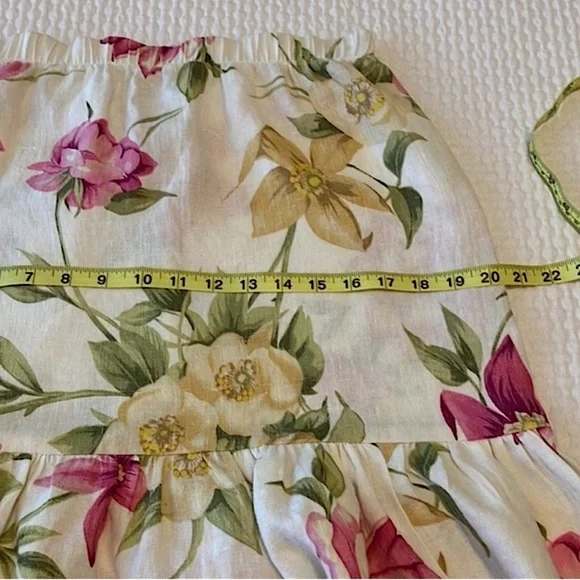Hot Cotton linen mini skirt, floral print with ruffle, white & pink, S or M - Picture 7 of 8